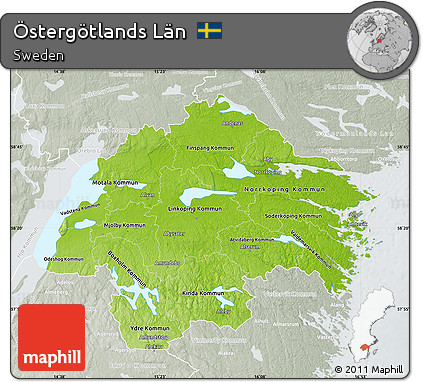 Physical Map of Östergötlands Län, lighten, semi-desaturated