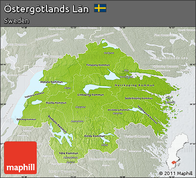 Physical Map of Östergötlands Län, lighten, semi-desaturated
