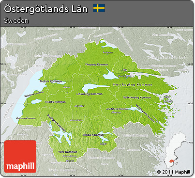 Physical Map of Östergötlands Län, lighten, semi-desaturated