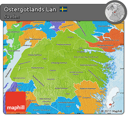 Physical Map of Östergötlands Län, political outside