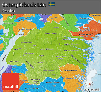 Physical Map of Östergötlands Län, political outside