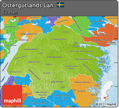 Physical Map of Östergötlands Län, political outside