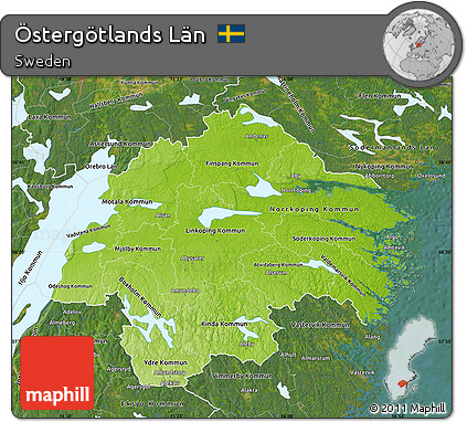 Physical Map of Östergötlands Län, satellite outside