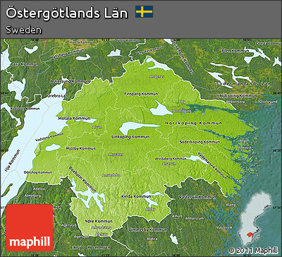 Physical Map of Östergötlands Län, satellite outside