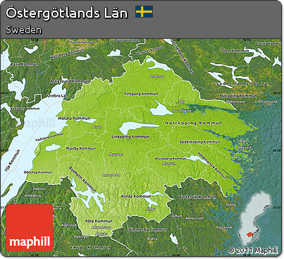 Physical Map of Östergötlands Län, satellite outside