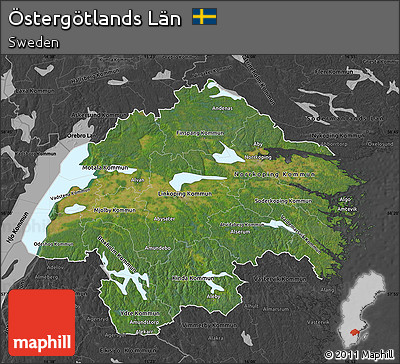 Satellite Map of Östergötlands Län, darken, desaturated