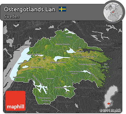 Satellite Map of Östergötlands Län, darken, desaturated