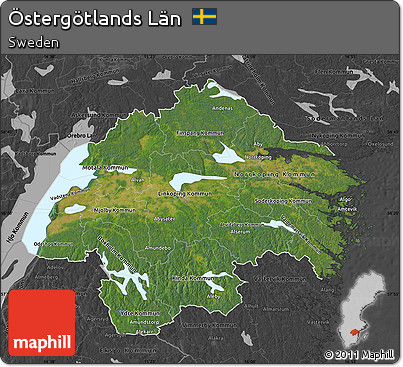 Satellite Map of Östergötlands Län, darken, desaturated