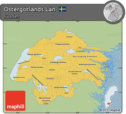 Savanna Style Map of Östergötlands Län, single color outside
