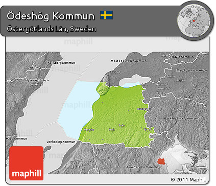 Physical 3D Map of Ödeshög Kommun, desaturated