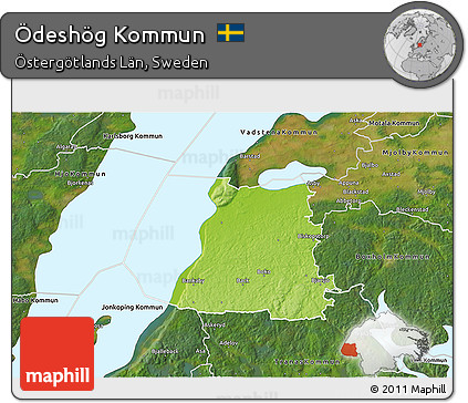 Physical 3D Map of Ödeshög Kommun, satellite outside