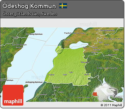 Physical 3D Map of Ödeshög Kommun, satellite outside