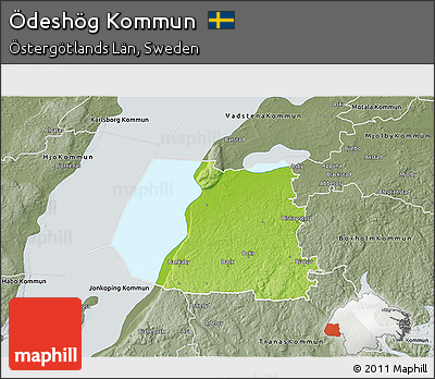 Physical 3D Map of Ödeshög Kommun, semi-desaturated