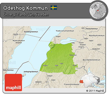 Physical 3D Map of Ödeshög Kommun, shaded relief outside