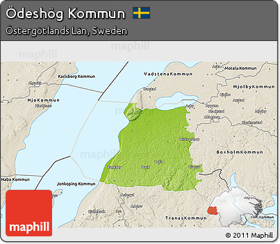 Physical 3D Map of Ödeshög Kommun, shaded relief outside