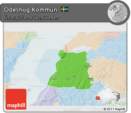 Political 3D Map of Ödeshög Kommun, lighten