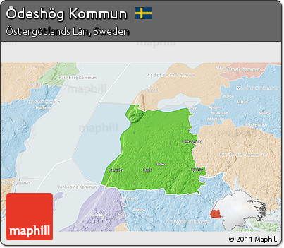 Political 3D Map of Ödeshög Kommun, lighten