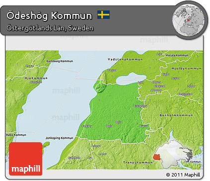 Political 3D Map of Ödeshög Kommun, physical outside