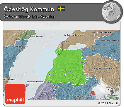 Political 3D Map of Ödeshög Kommun, semi-desaturated