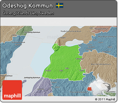 Political 3D Map of Ödeshög Kommun, semi-desaturated