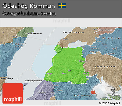 Political 3D Map of Ödeshög Kommun, semi-desaturated