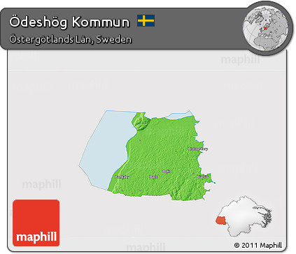 Political 3D Map of Ödeshög Kommun, single color outside