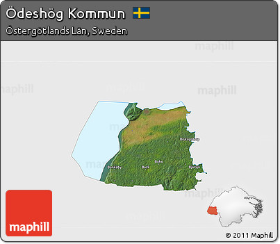 Satellite 3D Map of Ödeshög Kommun, single color outside