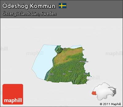 Satellite 3D Map of Ödeshög Kommun, single color outside