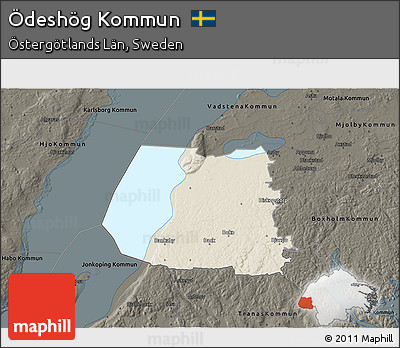 Shaded Relief 3D Map of Ödeshög Kommun, darken