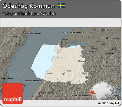 Shaded Relief 3D Map of Ödeshög Kommun, darken