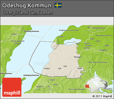 Shaded Relief 3D Map of Ödeshög Kommun, physical outside