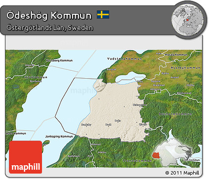 Shaded Relief 3D Map of Ödeshög Kommun, satellite outside