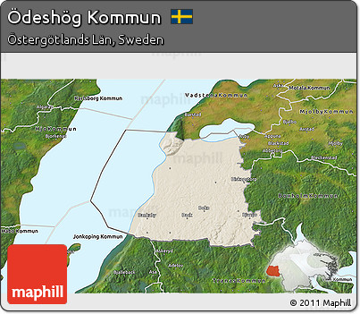 Shaded Relief 3D Map of Ödeshög Kommun, satellite outside