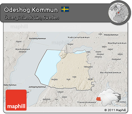 Shaded Relief 3D Map of Ödeshög Kommun, semi-desaturated