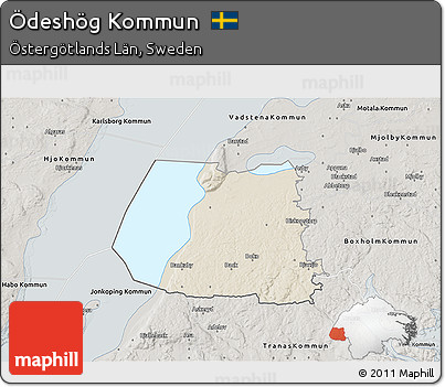 Shaded Relief 3D Map of Ödeshög Kommun, semi-desaturated