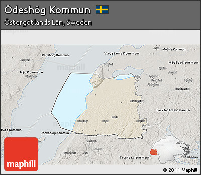 Shaded Relief 3D Map of Ödeshög Kommun, semi-desaturated