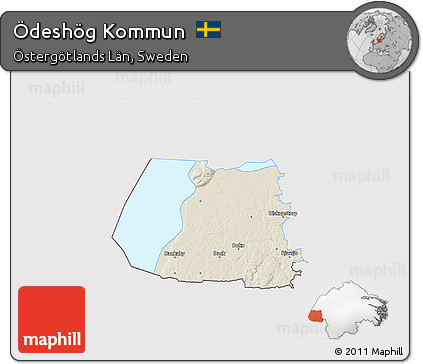 Shaded Relief 3D Map of Ödeshög Kommun, single color outside