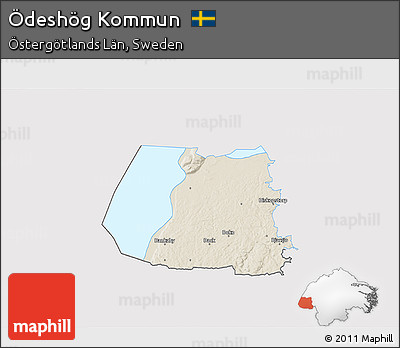 Shaded Relief 3D Map of Ödeshög Kommun, single color outside