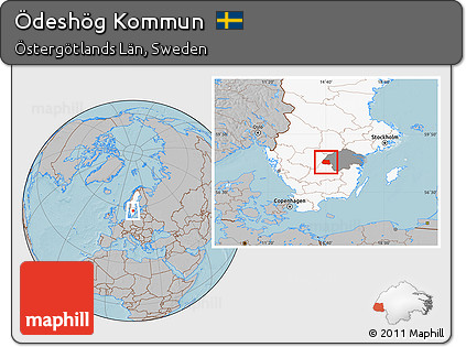 Gray Location Map of Ödeshög Kommun, highlighted country, highlighted parent region, hill shading
