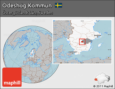 Gray Location Map of Ödeshög Kommun, highlighted country, highlighted parent region, hill shading