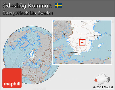 Gray Location Map of Ödeshög Kommun, highlighted country, hill shading