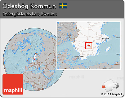 Gray Location Map of Ödeshög Kommun, highlighted country, hill shading