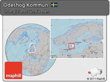 Gray Location Map of Ödeshög Kommun, highlighted parent region, within the entire country, hill shading