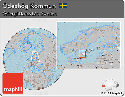 Gray Location Map of Ödeshög Kommun, highlighted parent region, within the entire country, hill shading