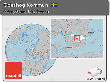Gray Location Map of Ödeshög Kommun, highlighted parent region, hill shading