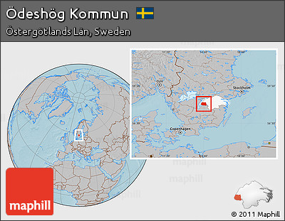 Gray Location Map of Ödeshög Kommun, highlighted parent region, hill shading