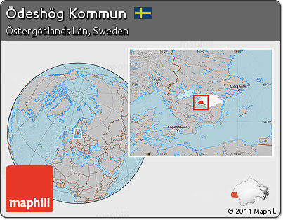 Gray Location Map of Ödeshög Kommun, highlighted parent region, hill shading