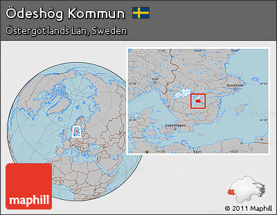 Gray Location Map of Ödeshög Kommun, hill shading