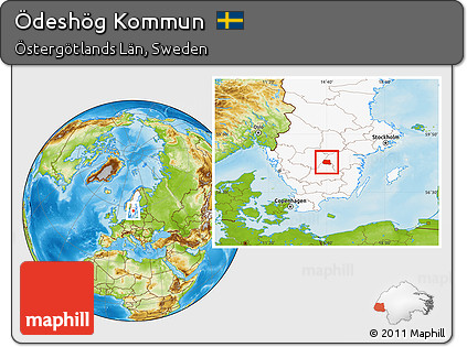 Physical Location Map of Ödeshög Kommun, highlighted country