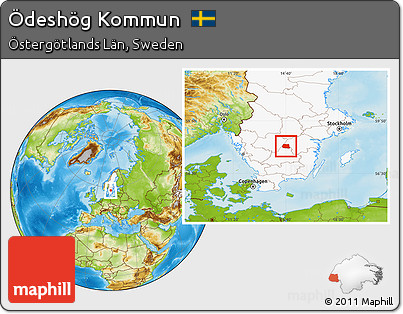 Physical Location Map of Ödeshög Kommun, highlighted country